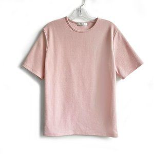 Light pink textured oversized boxy crew neck t-shirt